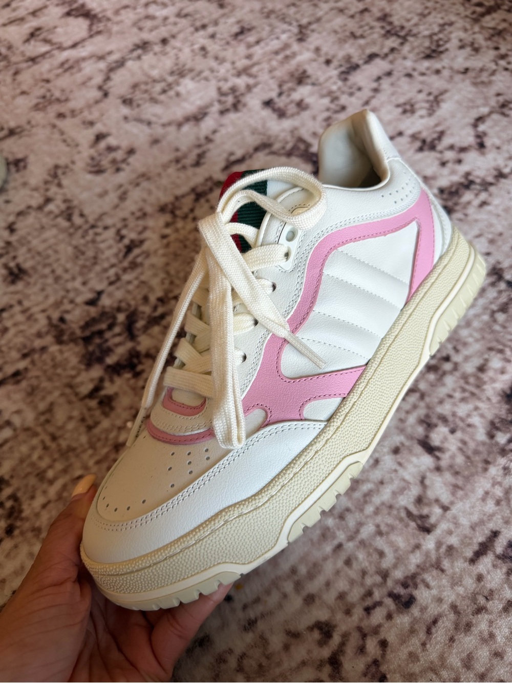 Gucci White and Pink Leather Women's Sneaker